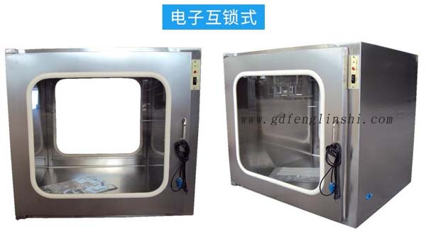 電子互鎖傳遞窗內(nèi)部采用集成電路，電磁鎖， 控制面板，指示燈等實(shí)現(xiàn)連鎖